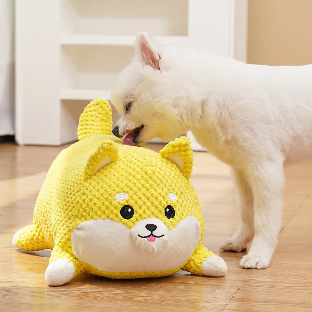 Plush dog calming toy with squeaky function for chewing and dental care