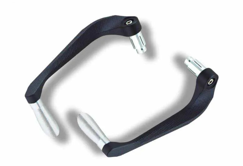 Pair of aluminium alloy motorcycle hand guards in red with striped horns design for electric bikes