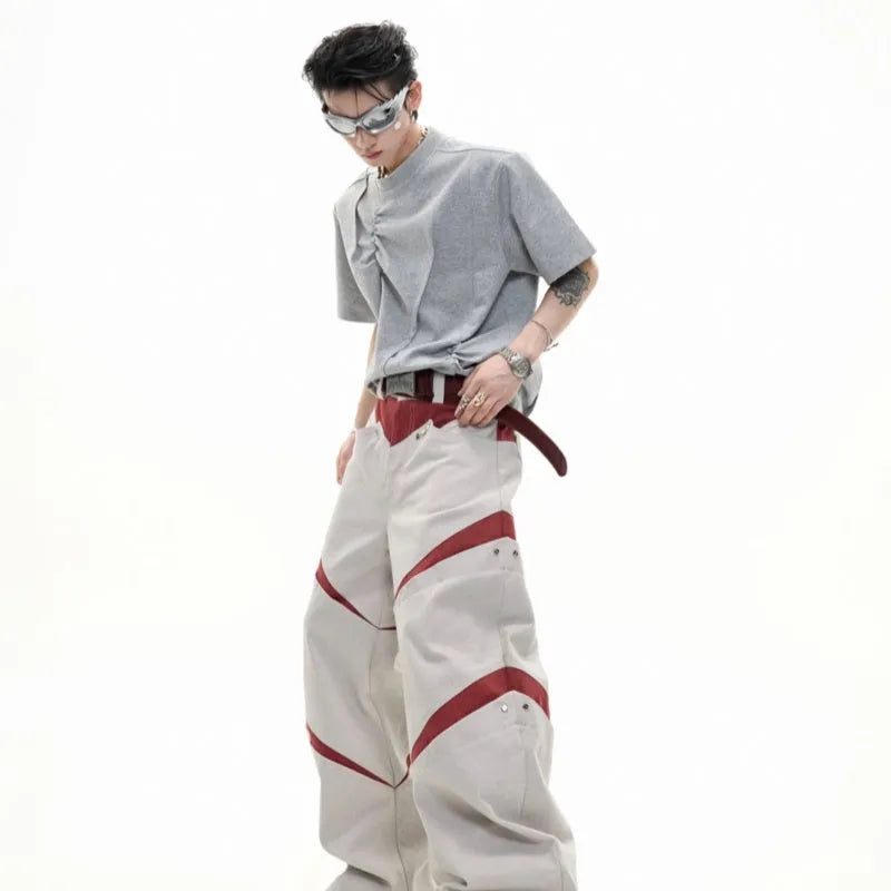 Men's loose fit cotton T-shirt in black with 3D pleated detail and round neck.