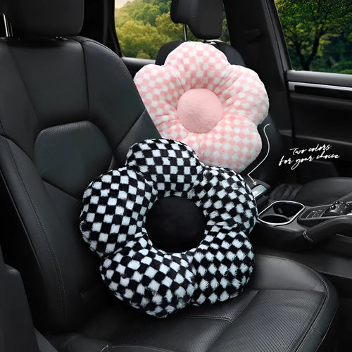 Plaid automotive headrest neck pillow with Pp cotton filling for car seat comfort