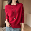 Women's French-style button split turtleneck sweater in wool, thick knit, 50cm length, mint green caramel brown purplish red raw velvet rice, sizes M L XL.