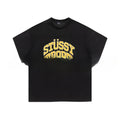 Cotton letter print loose fit short sleeve t-shirt in black pullover style for casual wear