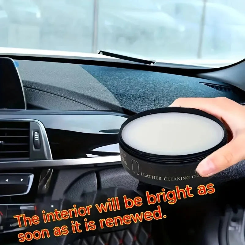 Multifunctional leather cleaning cream in black box with sponge, 160g, for car interiors and shoes