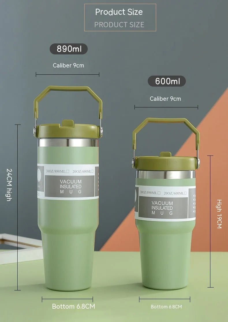 Stainless steel insulated travel tumbler with handle cover in various colours