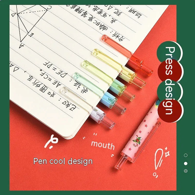 Christmas reward gift press gel ballpoint pen set with six black ink refills in plastic shells