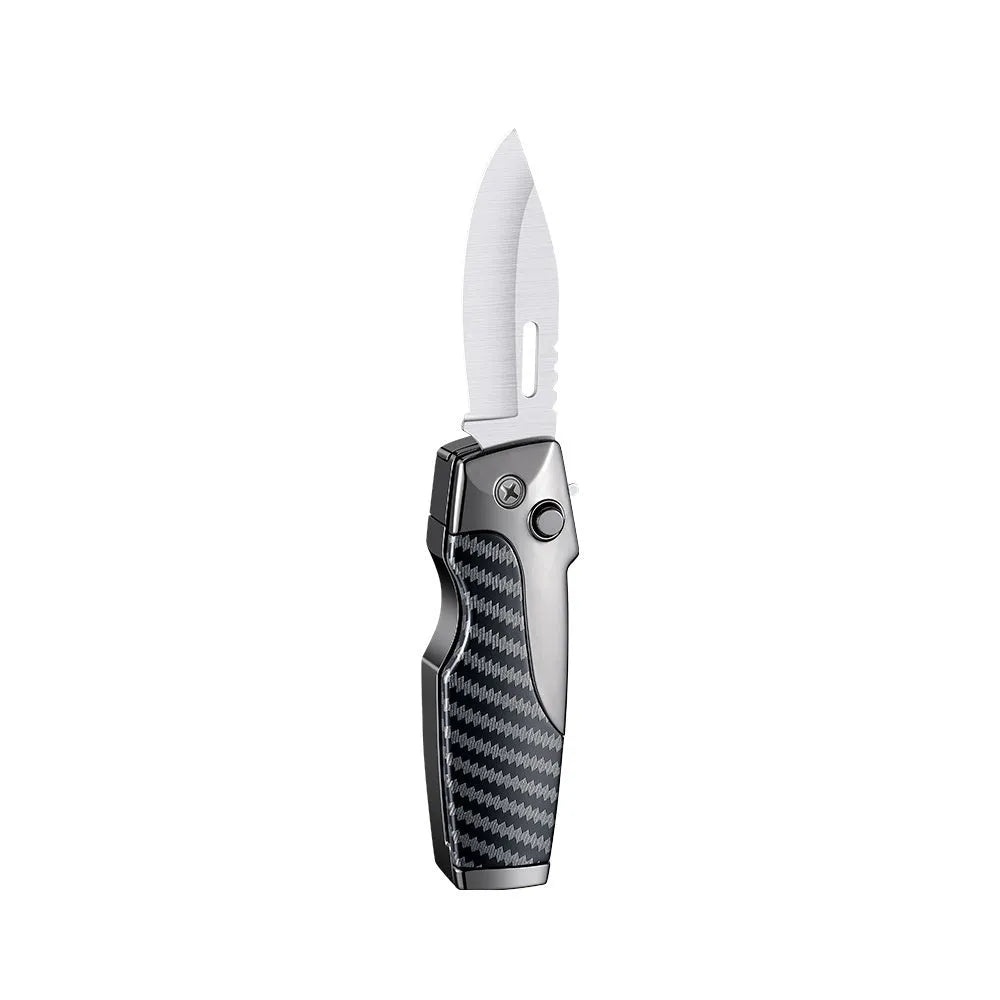 Zinc alloy metal folding lighter with integrated knife in camouflage finish