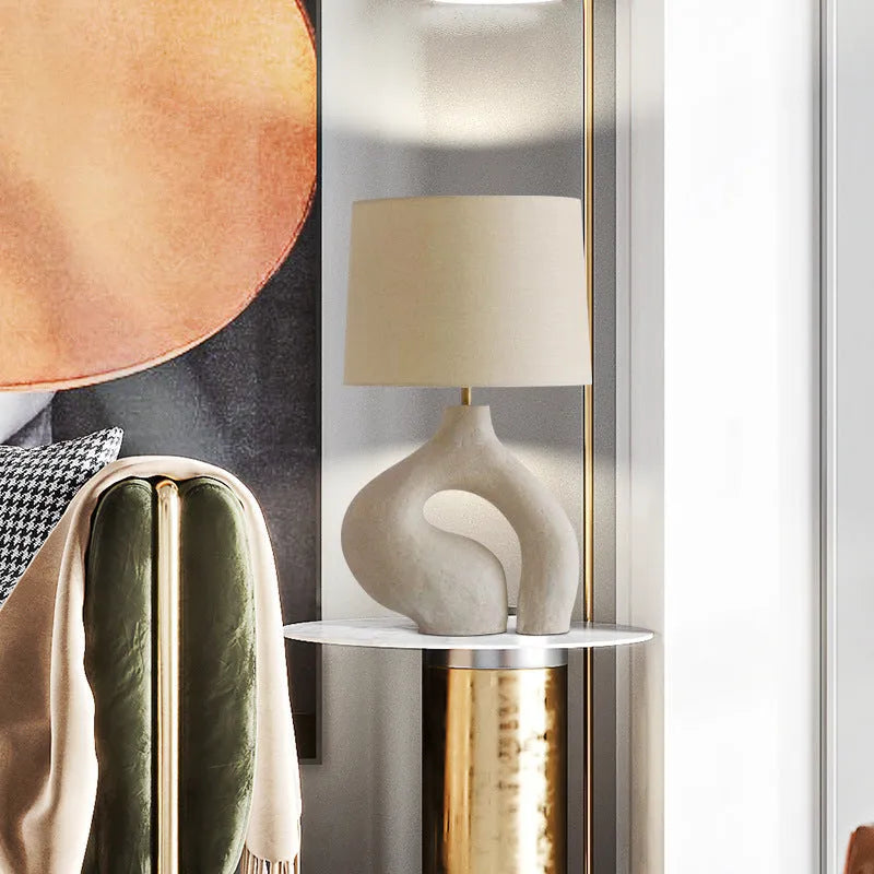 Modern minimalist Nordic table lamp with resin base, cloth cover and 30x45cm size for living room or bedside