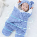 Baby swaddle sleeping bag in baby blue with thickened breast protector, velvet cotton filling, 75x60cm size