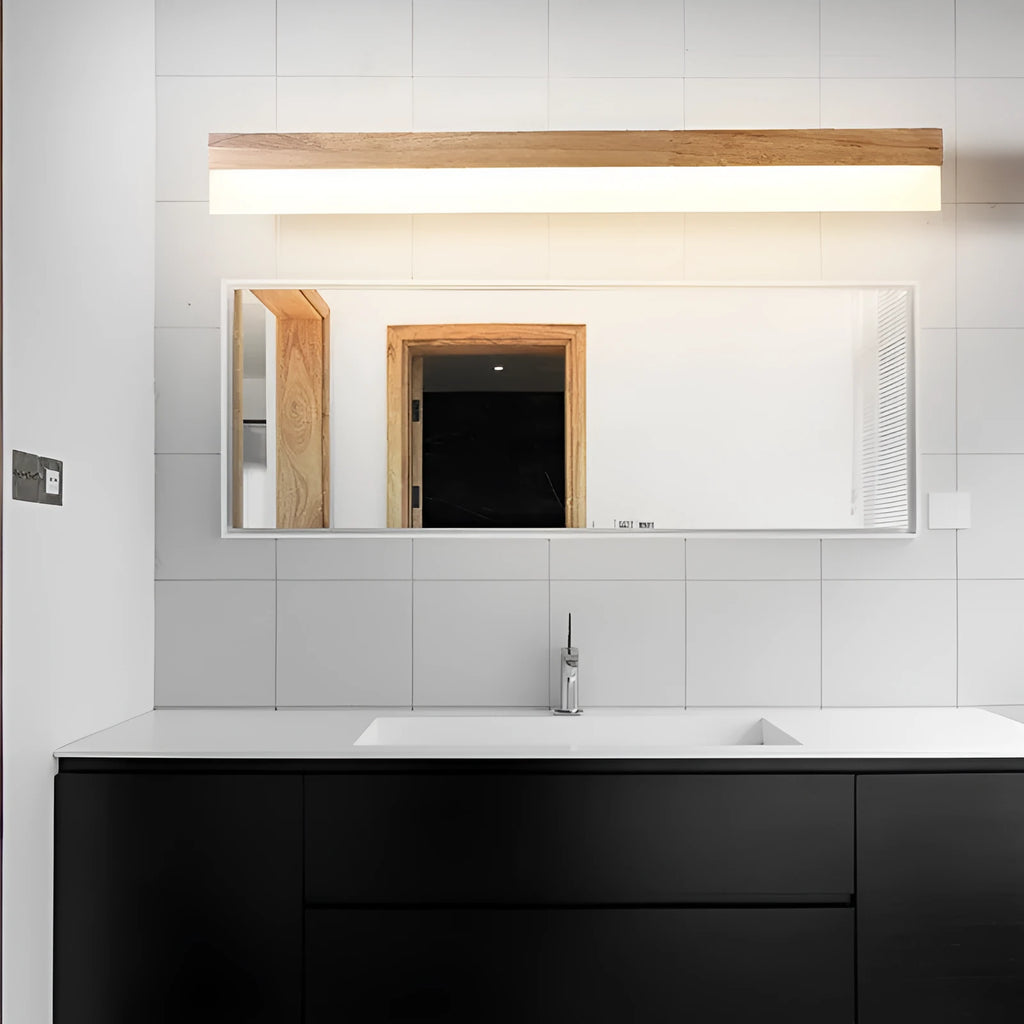 40cm wood colour mirror front LED wall lamp with three colour settings