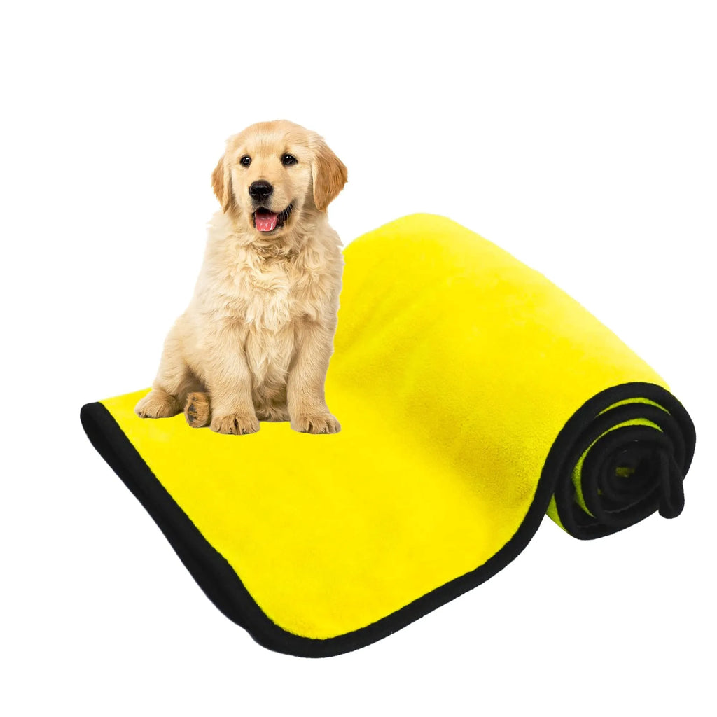 Yellow microfiber pet drying towel with hook, three sizes 30x60cm, 50x100cm, 70x140cm