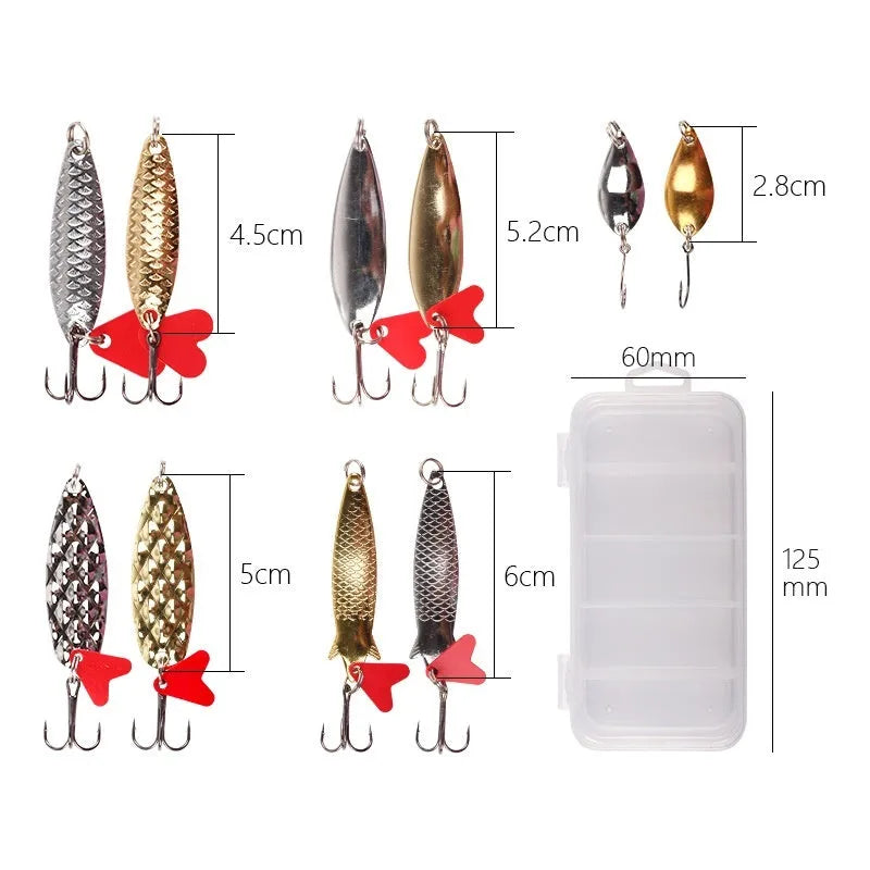 Metal pineapple-shaped fishing lure with sequin attachments in gold and silver colours