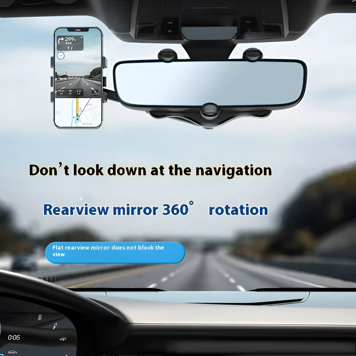 Anti-shake shockproof mobile phone holder navigation bracket in Mirror 5 Generation Black, plastic body, single pack