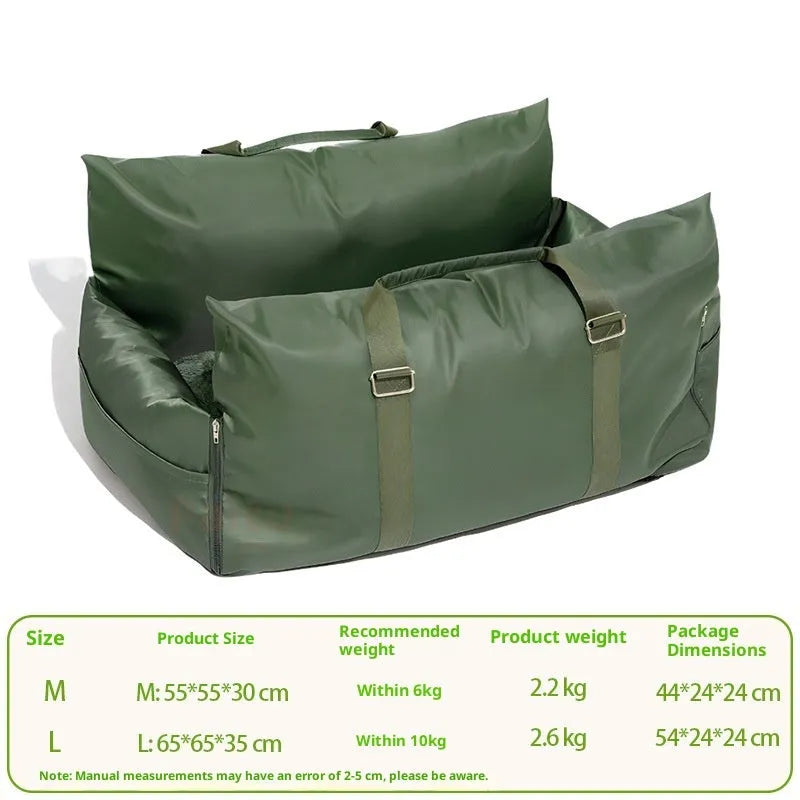 Waterproof non-slip car kennel for dogs in olive green double seat size 65x65x35 cm