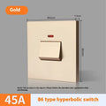 Water heater air conditioner high current switch with illuminated panel in gold, grey and white