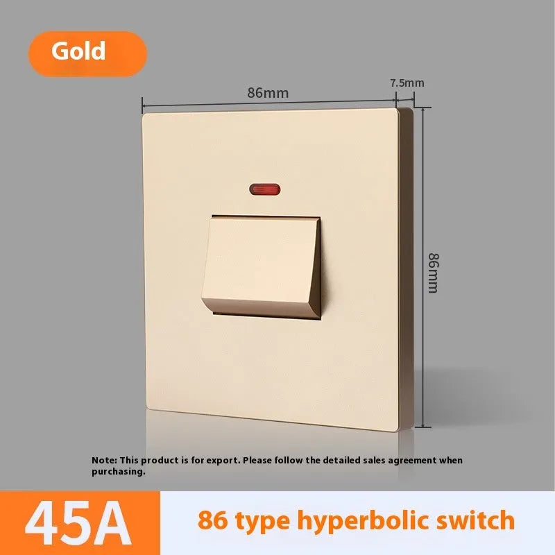 Water heater air conditioner high current switch with illuminated panel in gold, grey and white
