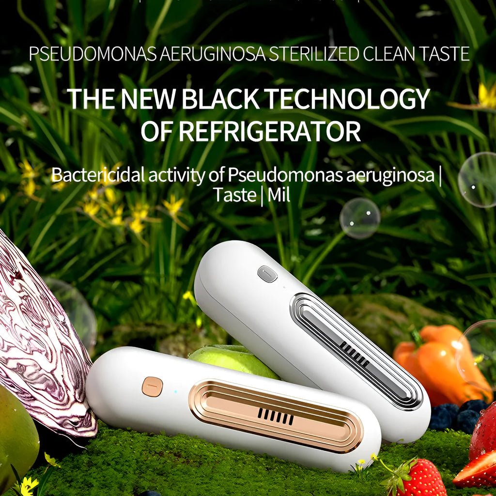USB ozone air purifier and refrigerator deodorizer in gold, silver, or purple, for spaces under 10 sqm, below 36dB