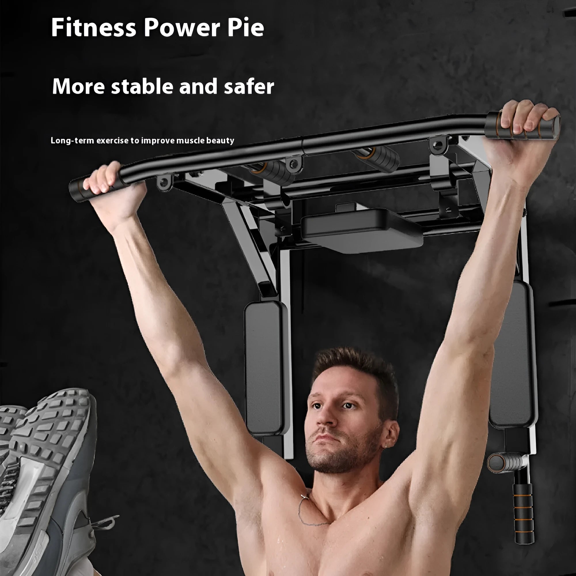 Black wall-mounted fitness equipment with a sandbag rack and integrated parallel pull-up bars.