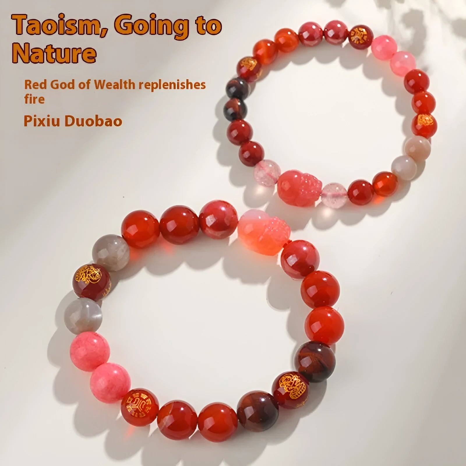 Handmade five elements crystal bracelet with geometric gold, wood, water, fire and soil beads