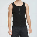 Men's black polyester zip storm sweatshirt with full-length front zip, front view, for running and gym training