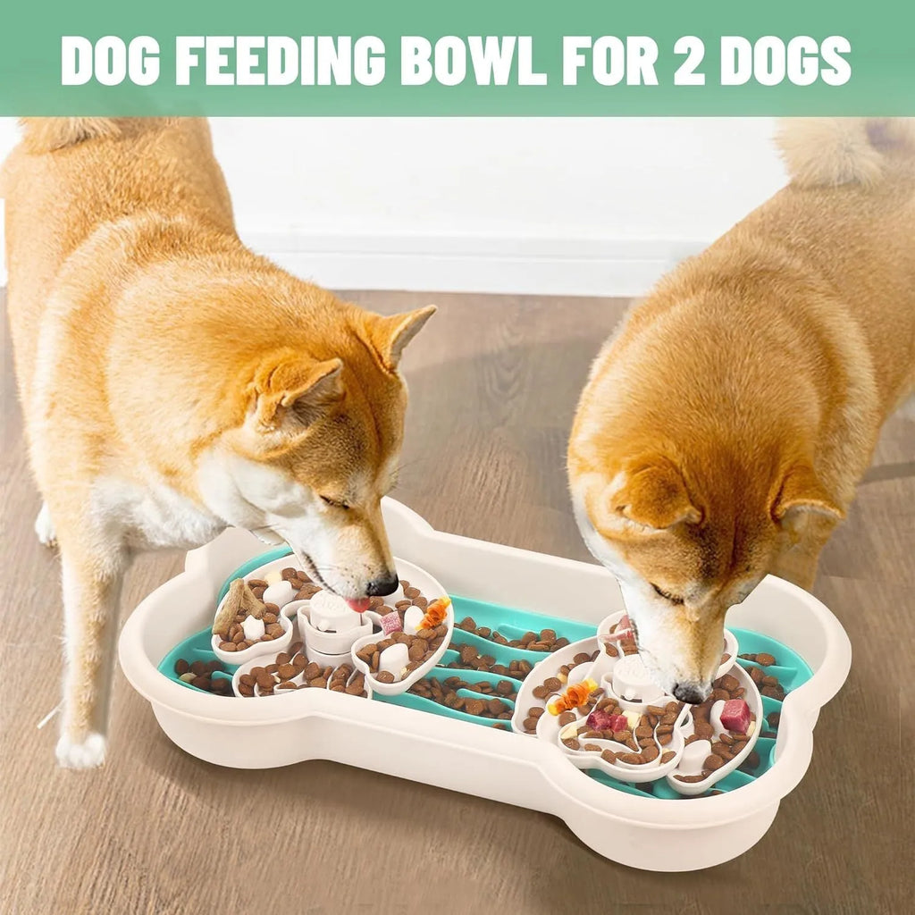 Large green three-tier slow feeder dog bowl with rotating puzzle trays and anti-slip suction cups.
