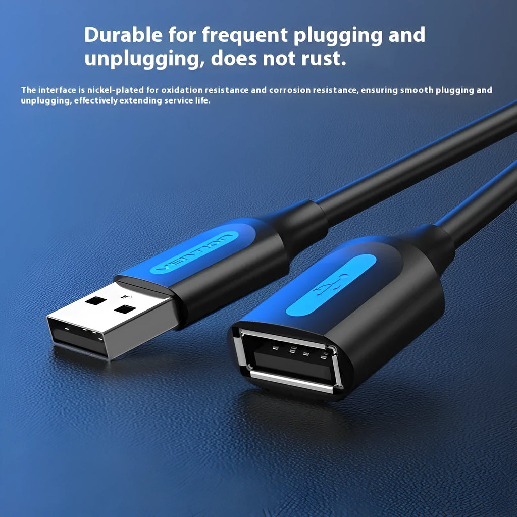 Black USB A Male to AM extension cable with straight head PVC construction showing connector details