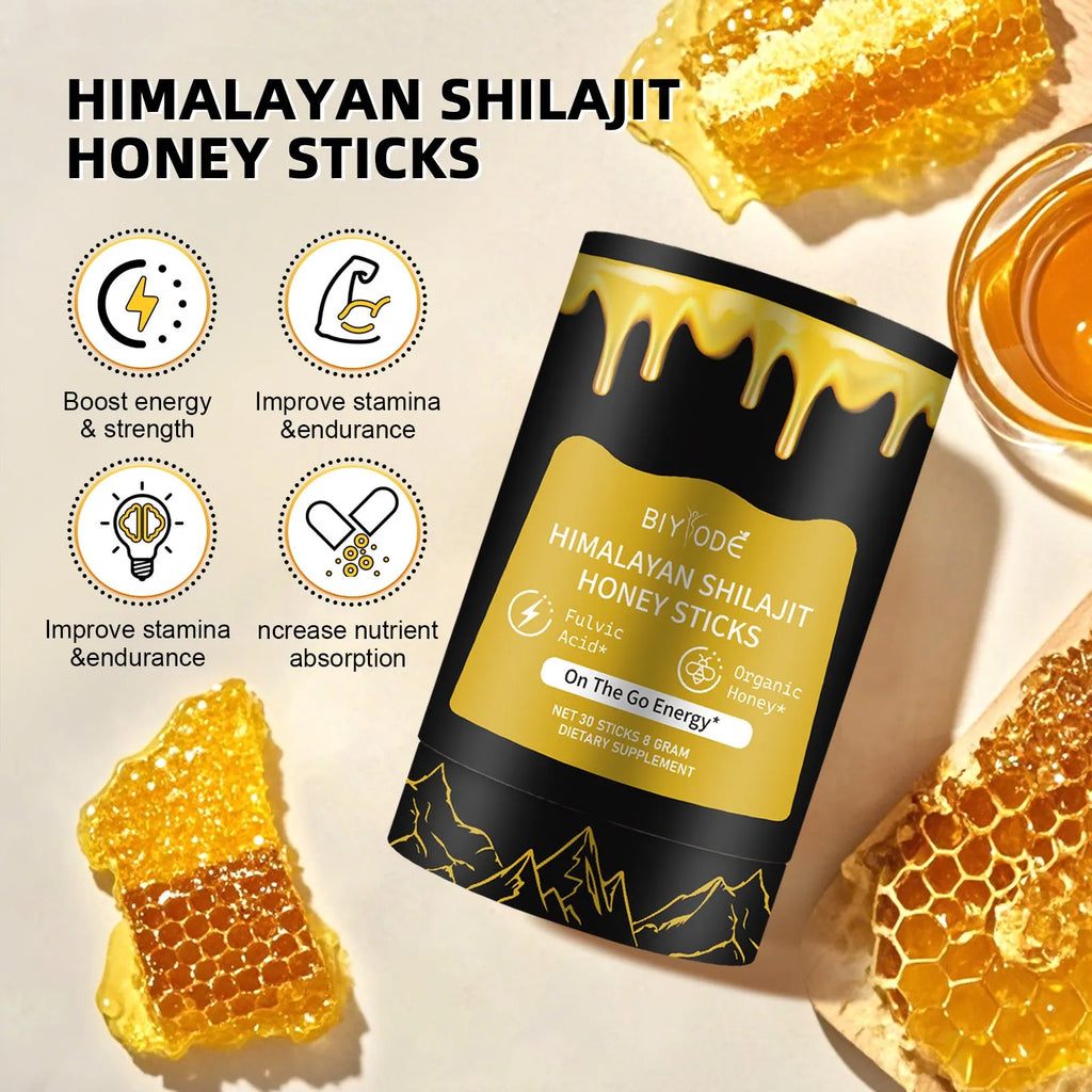 Shilajit honey sticks in bottle with gold colour resin sticks for daily energy supplement