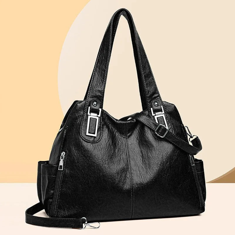 Soft PU leather women's tote bag in a square-vertical shape with a single shoulder strap.