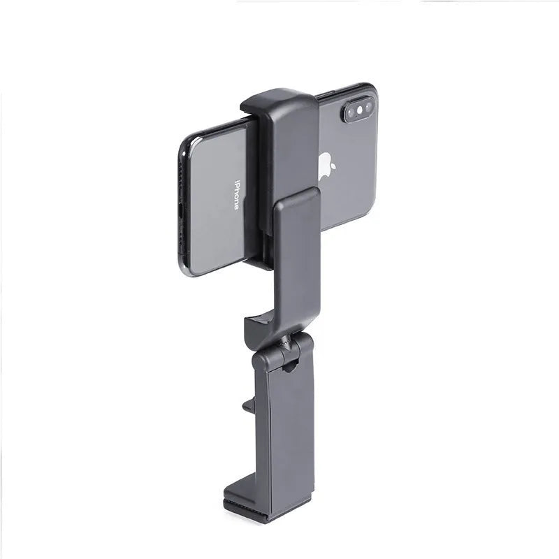 H22 Black colour 360-degree rotating collapsible mobile phone desktop holder on a wooden table.