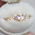 Women's alloy flower ring with inlaid zircon in gold pink diamond colour on white background