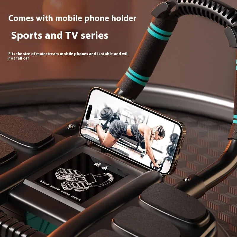 Orange four-wheel abdominal exercise roller with automatic rebound and six visible elbow supports.