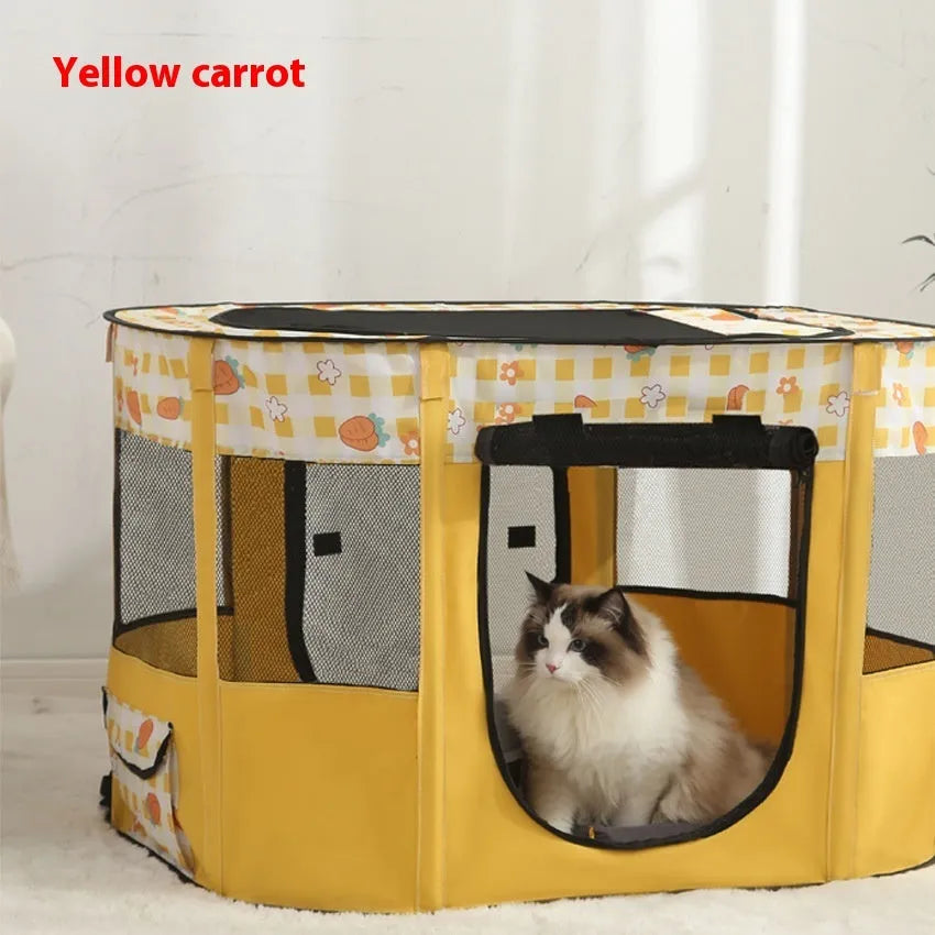 Breathable cloth cat delivery room pet tent in yellow carrot design with size M dimensions