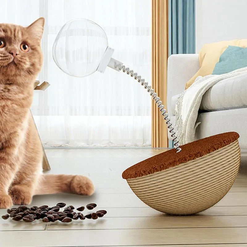 Auto-balancing cat interactive feeder toy for slow feeding and puzzle play