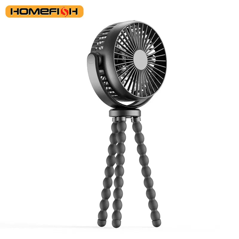 HOMEFISH F2 automatic head shaking portable fan with removable bracket and LED light on a table