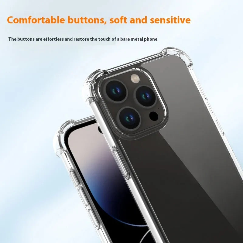 Transparent TPU PC anti-fingerprint phone case for iPhone 15 Pro Max with airbag corners