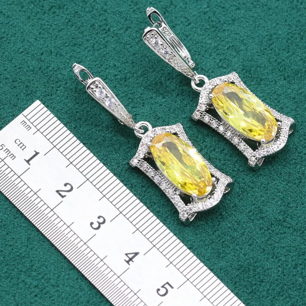 Yellow gold-tone anti-allergy alloy zircon jewellery set showing necklace, earrings, ring, and bracelet.