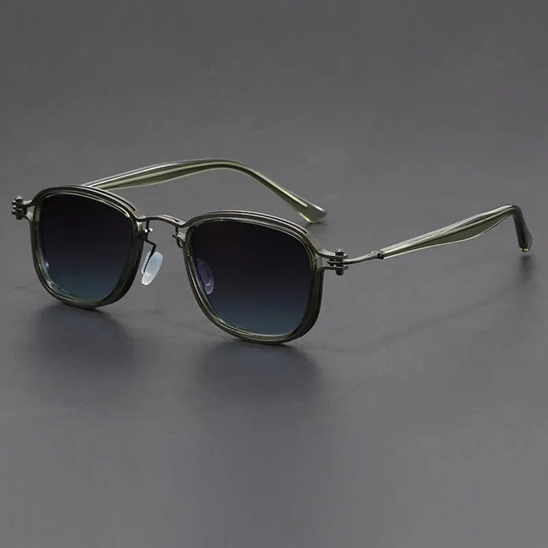 Retro square sunglasses with metal decorative patterns and tinted lenses in a two-tone colour finish.