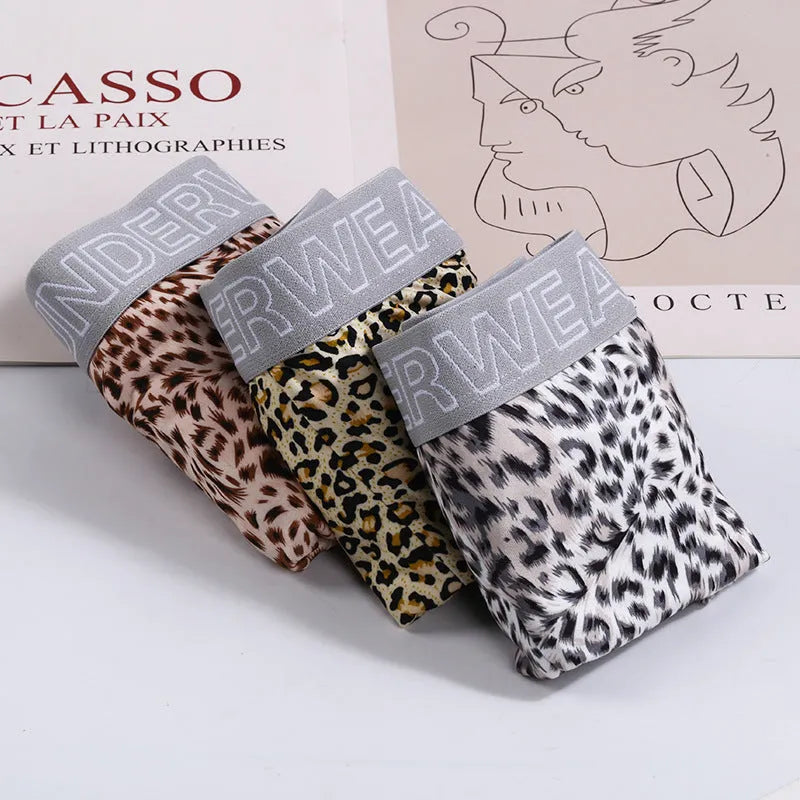 Men's leopard print boxer shorts in loose fit mid waist design