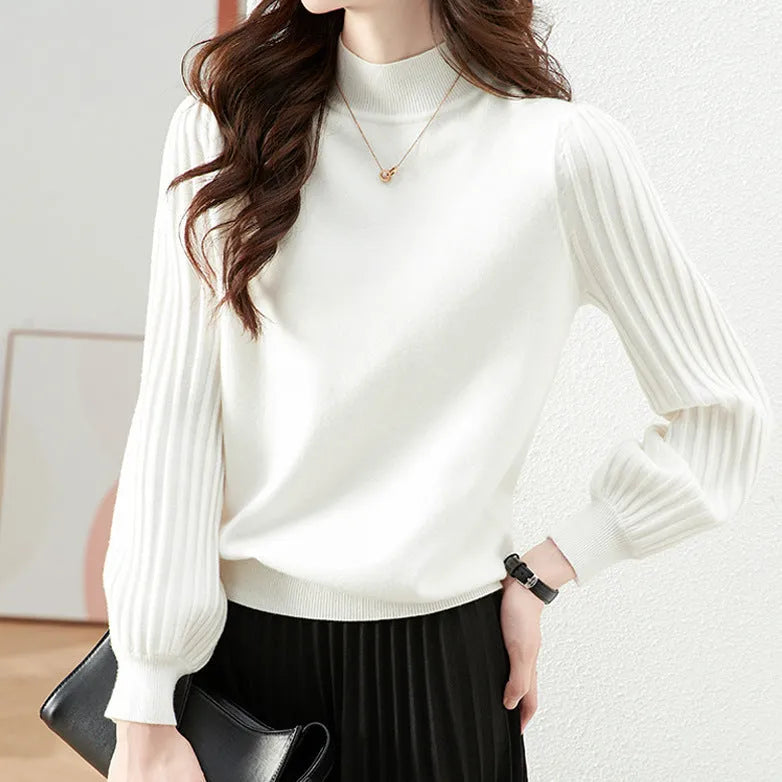Slim fit half turtleneck shirt in apricot with sunken stripe detail on the front.