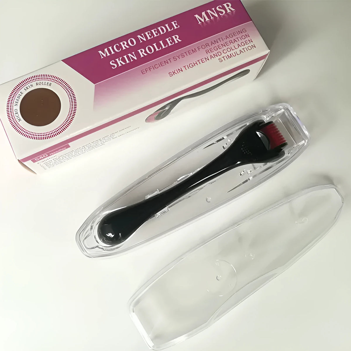 Black 540 microneedle beard roller with 304 stainless steel needles, 16.5 x 4.5 x 4cm, 90g, PC handle