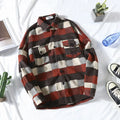Men's loose plaid polar fleece cardigan shirt in red, sky blue and green, plus size autumn overshirt