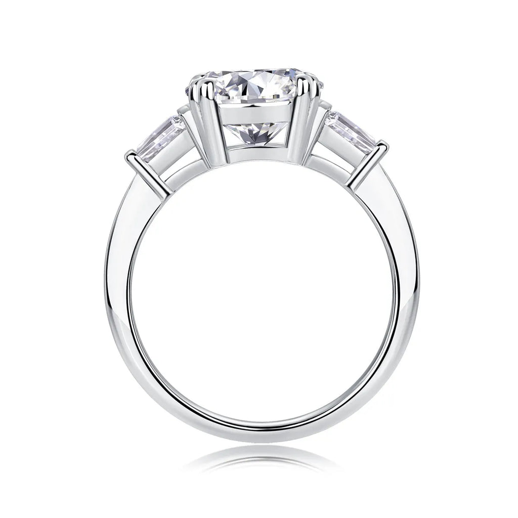 3-carat octagonal moissanite wedding ring set in S925 silver with platinum plating on white background