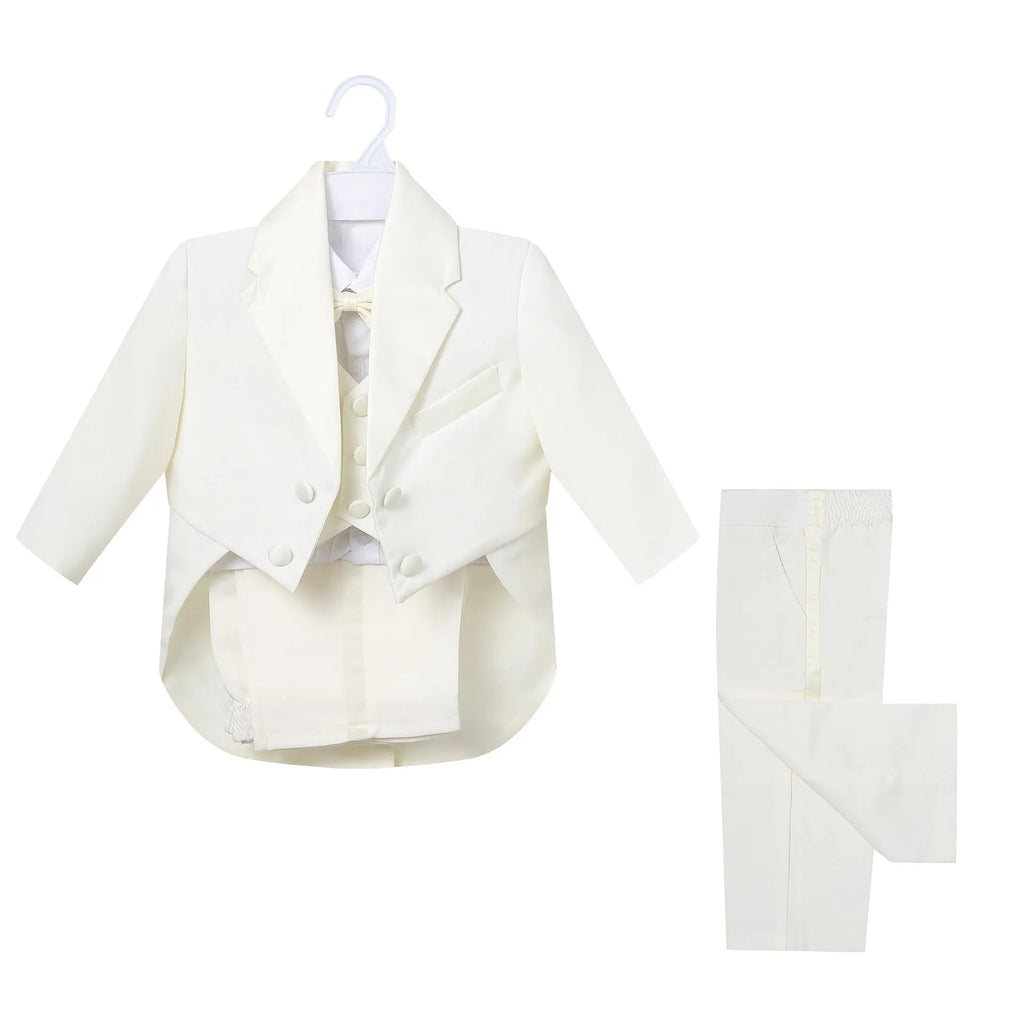 Boys spring summer dress suit set with shirt and pants in white solid colour viscose fabric