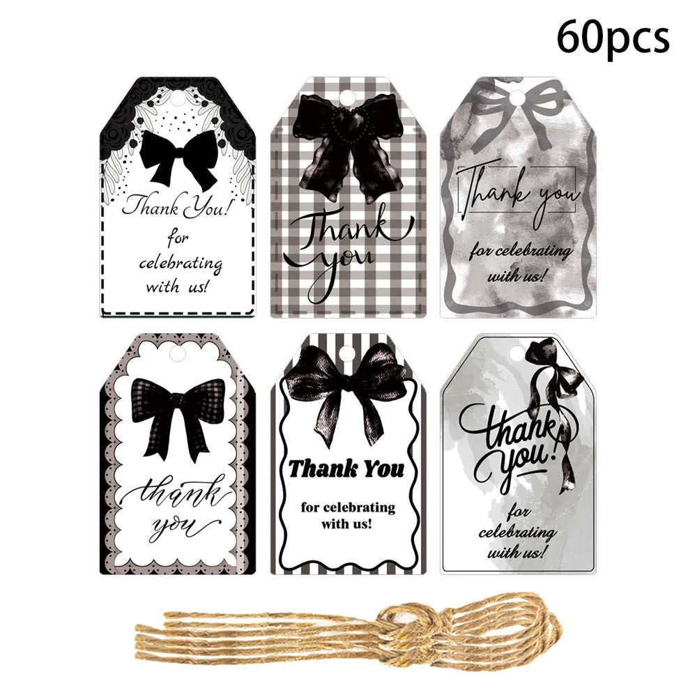 Birthday party theme creative bowknot gift label tags set with hemp rope in three decorative styles
