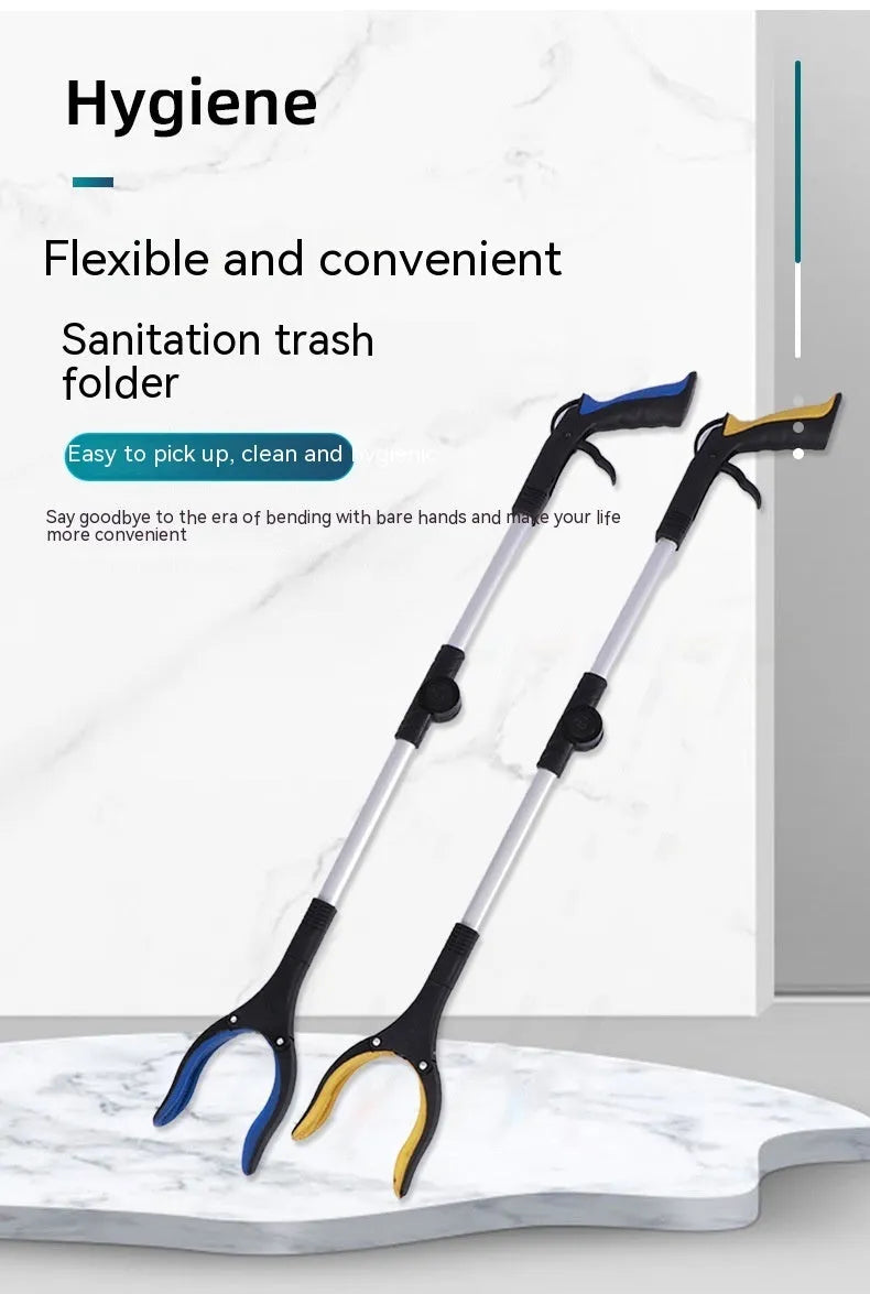 Foldable aluminium garbage clamp with extended 80cm arm and magnet attachment in blue handle colour