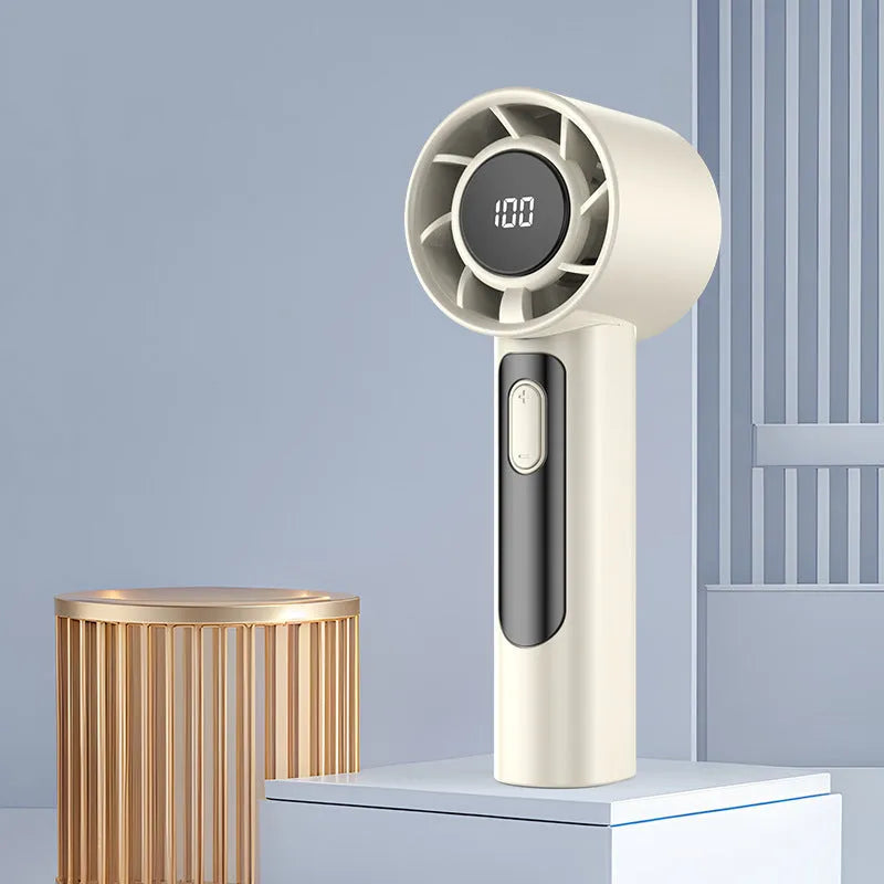 USB mini portable rechargeable R1 handheld fan in grey, pink or beige with six speed gears