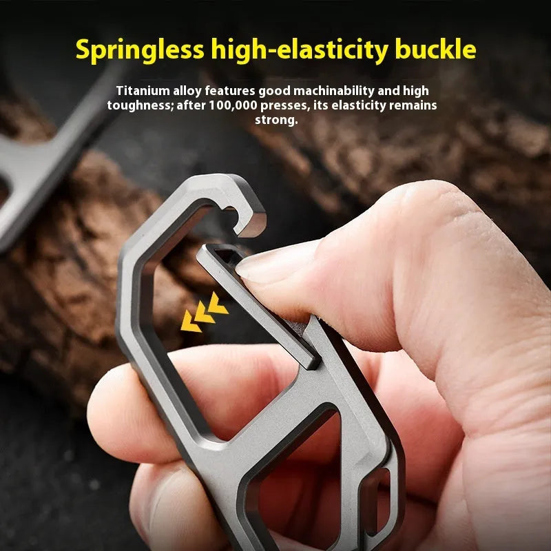 Creative EDC titanium alloy keychain survival tool with stainless steel ring, 18g, sand blasting finish