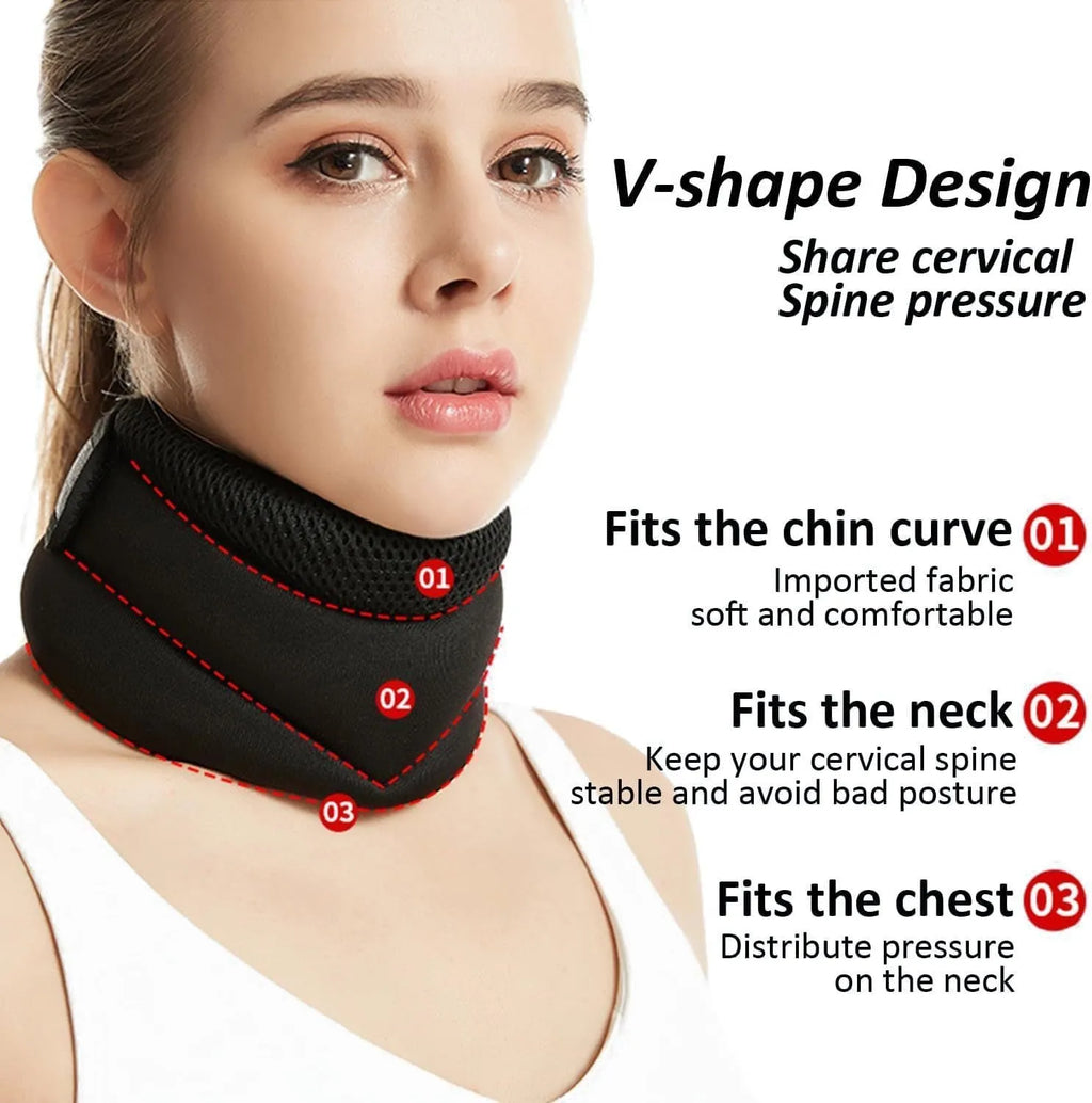 Black upgraded foam cervical collar neck brace, 40cm adjustable free size with lower jaw support