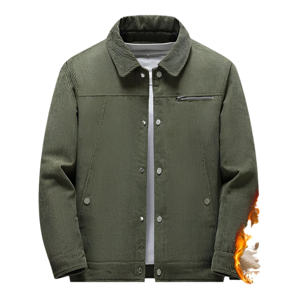 Winter slim retro lapels thick corduroy jacket for men in army green side seam pockets