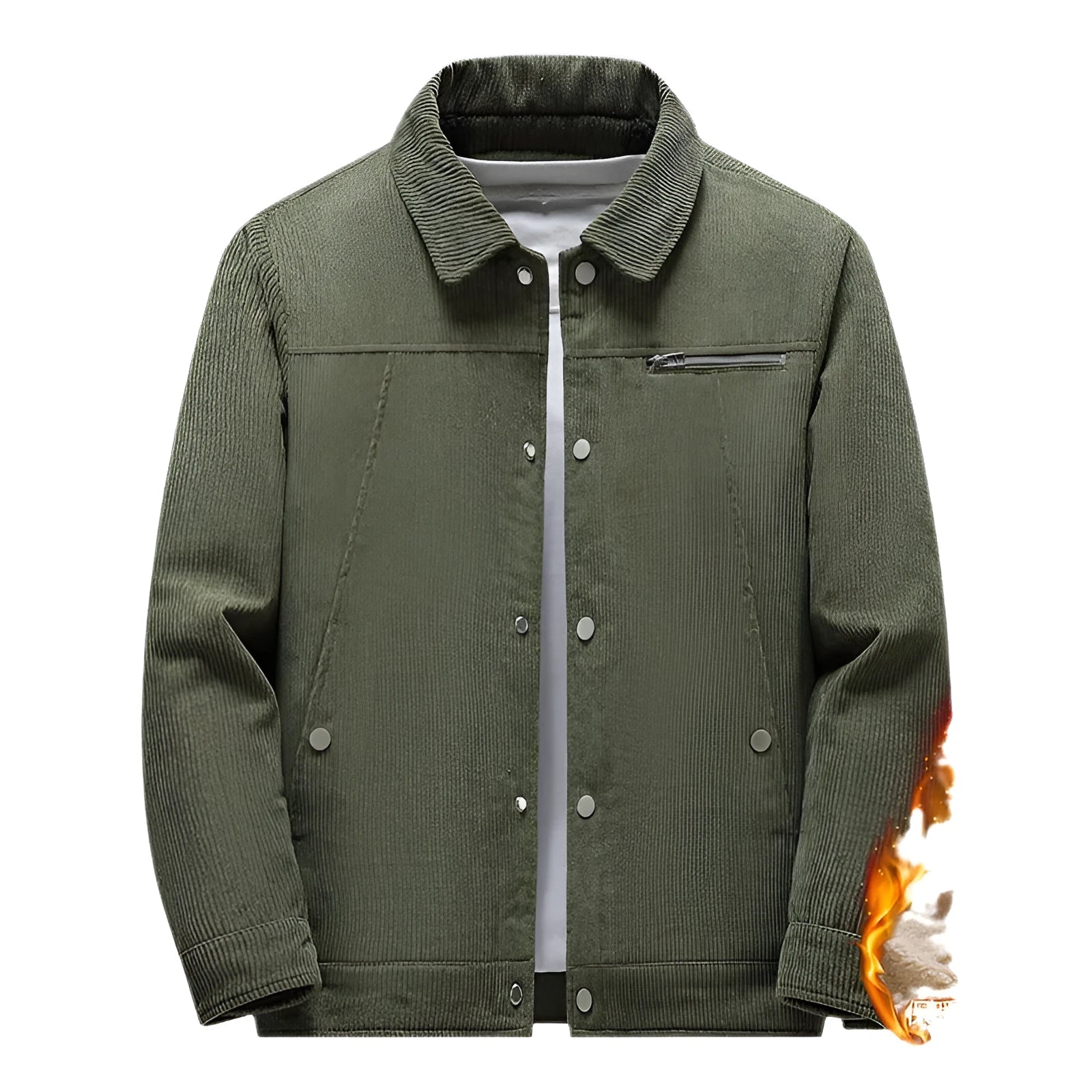 Winter slim retro lapels thick corduroy jacket for men in army green side seam pockets