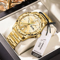 Swiss men's waterproof luminous watch with metal case and steel belt in multiple colour options